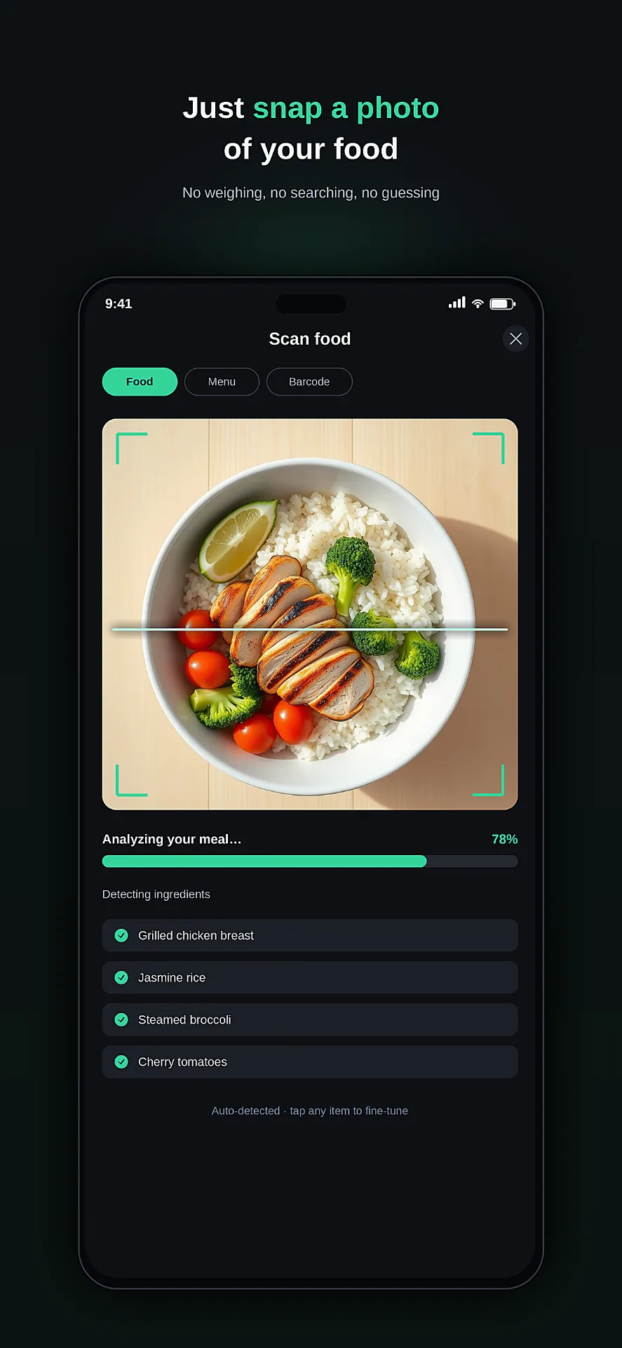 Scanning a meal with the Solc AI camera